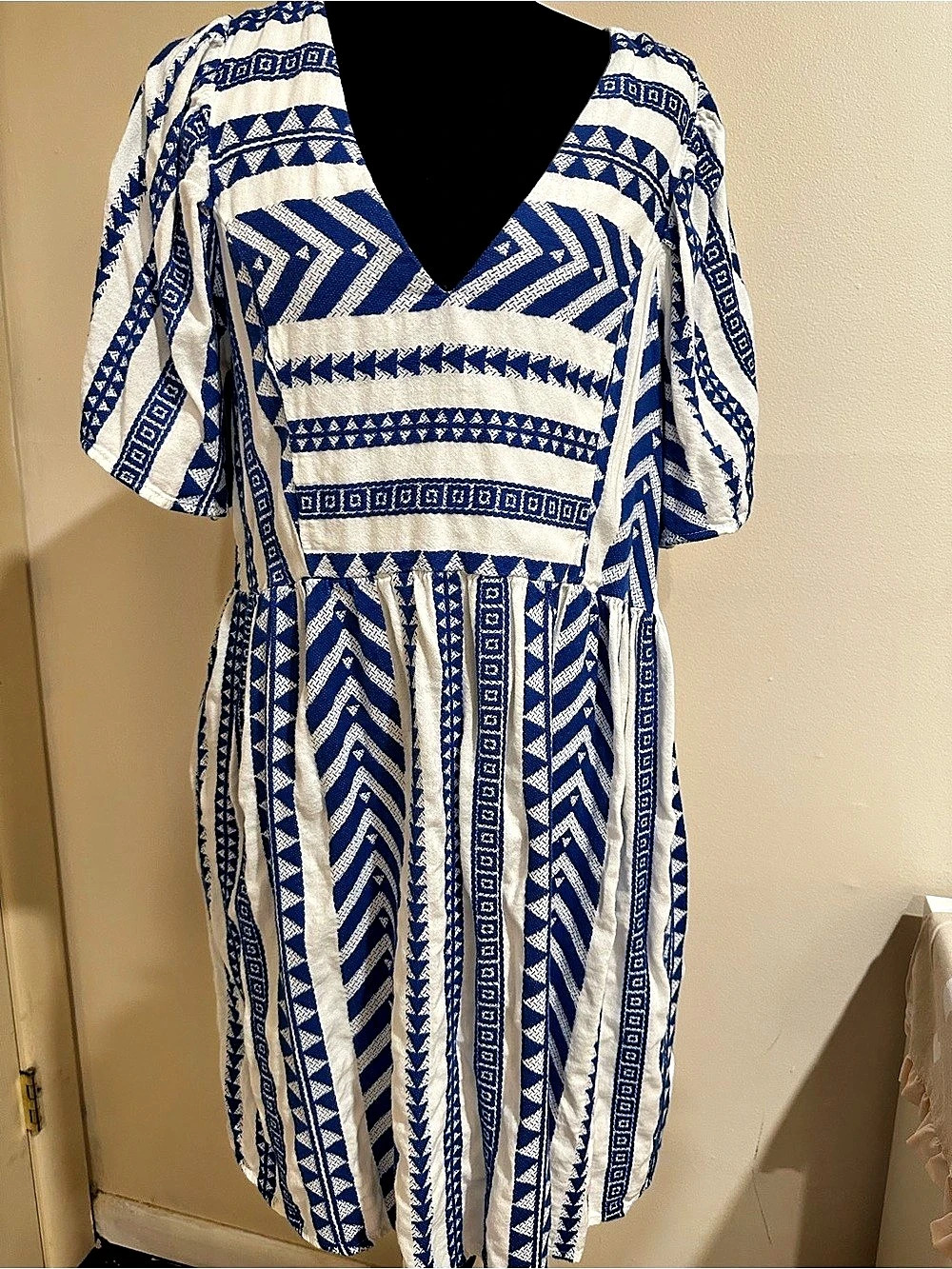 Blue & White Geometric Mini Dress